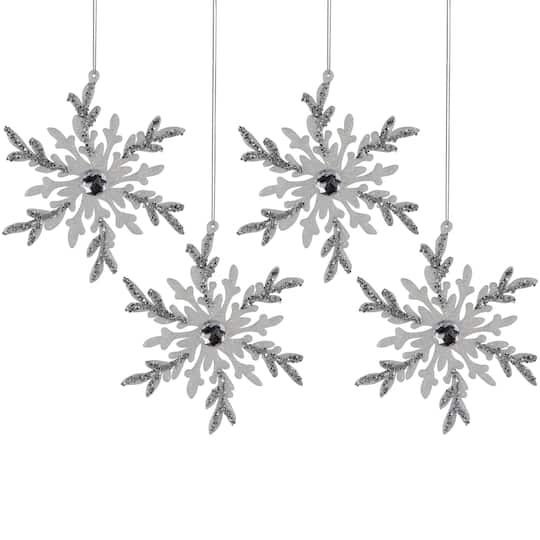 Glitter Snowflakes Christmas Ornaments - 6" - White and Silver - 4ct By Northlight | Michaels®